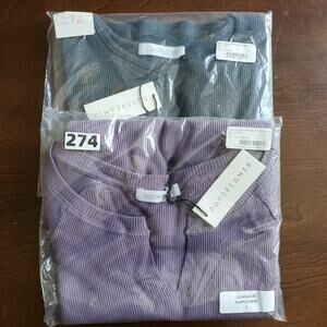 Daydreamer SMALL Waffle Knit Notch Neck Thermal Top Long Sleeve Purple & Black